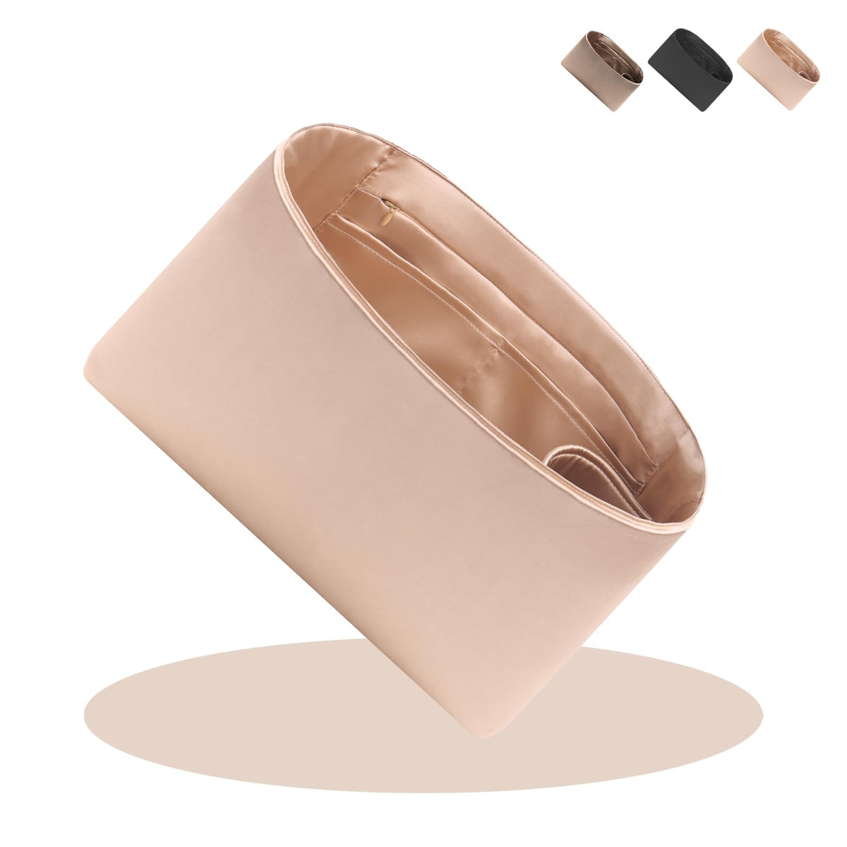 Ovignee Purse Organizer Insert For Handbags, Silk Purse Organizer with Zipper, Silky Smooth Bag Organizer, Luxury Handbag & Tote Shape, Beige