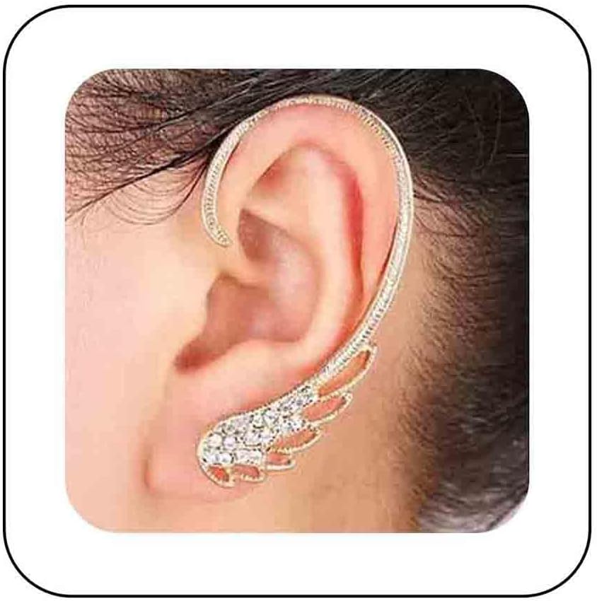 Boho Rhinestone Angel Wing Ear Climber Earrings Gold Cz Crystal Ear Crawler Earrings Wing Ear Cuff Wrap Earrings Cartilage Clip on Earrings Jewelry for Women Gifts