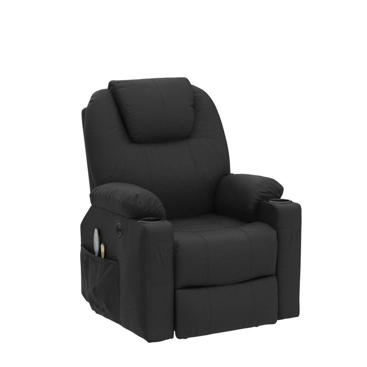VIVIJASON Power Lift Chair Electric Recliner for Elderly Heated Vibration Massage Faux Leather Recliner Chair with 2 Remote Controls, Cup Holders, Side Pockets & USB Ports for Living Room (Black)