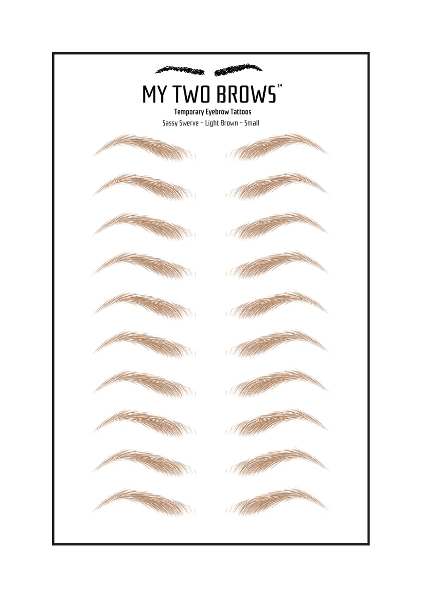 (10 pairs) Light Brown Temporary Eyebrow Tattoo - Small Size - Waterproof & Smudgeproof - Sassy Swerve Style Eyebrow Stickers - Sheet Lasts up to 30 Days - Won't Work on Existing Brows