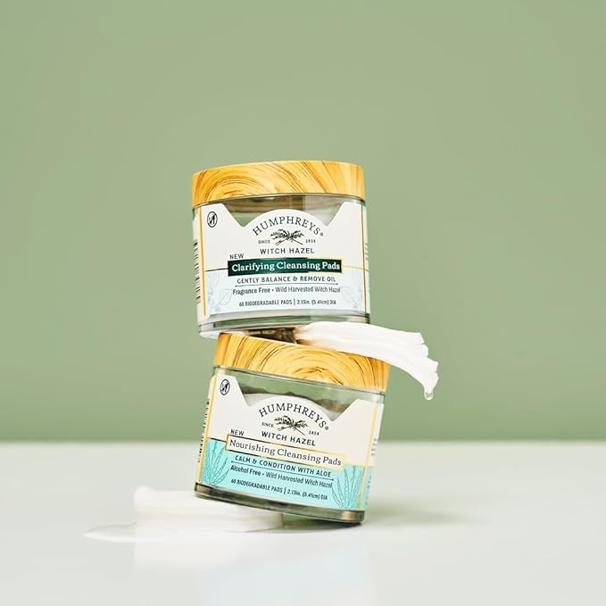 Humphreys Witch Hazel Nourishing Cleansing Pads | Wild Harvested Witch Hazel & Aloe | Hydrating, Natural Alcohol-Free Formula | 60 Rounds