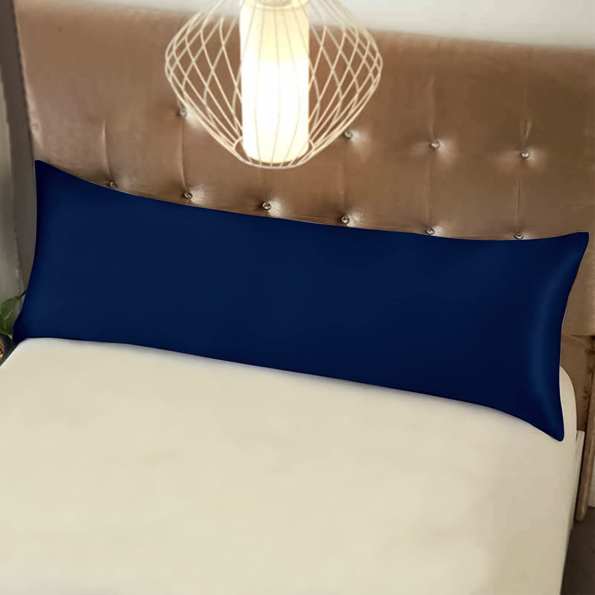 NTBAY Zippered Satin Body Pillow Pillowcase, Silky Slip Cooling Body Pillow Cover, Long Side Hidden Zipper, 20x54 Inches, Navy Blue