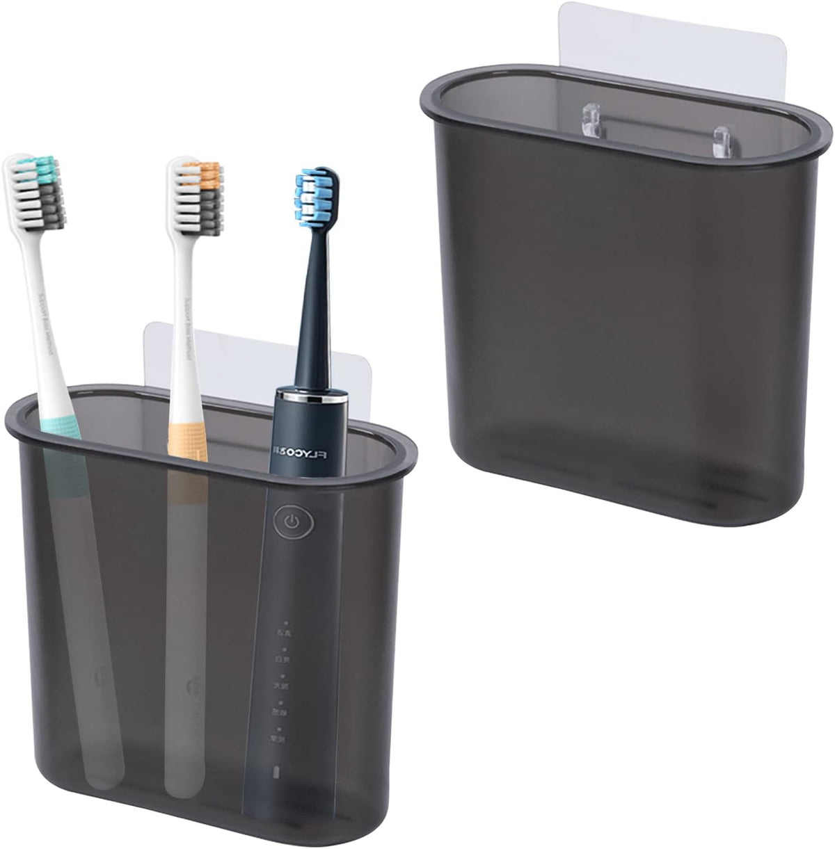 2 Packs Wall Mounted Toothbrush Holder, Self Adhesive Tooth Brush Holder for Bathroom Electric Toothbrush Toothpaste Razor Bathroom Accessories(Black)