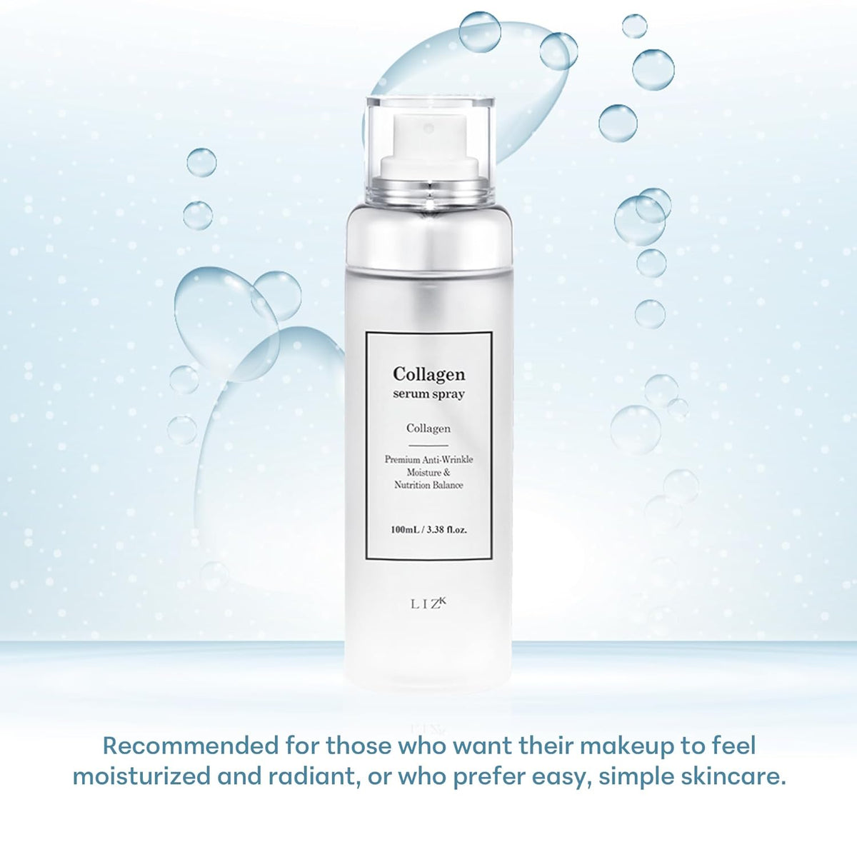 LIZK Collagen Serum Spray for Face 100ml (3.38 fl.oz) Glass Skin,easy to use, sparying at first step in skincare,body care, moisture mist, korea cosmetics