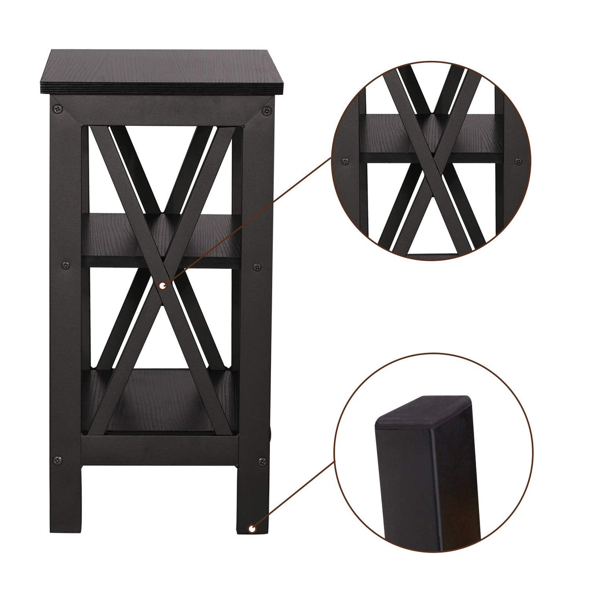 VECELO Modern Nightstands X-Design Side End Table Night Stand with Storage Shelf for Bedroom,Living Room,Set of 2 (Black A2)