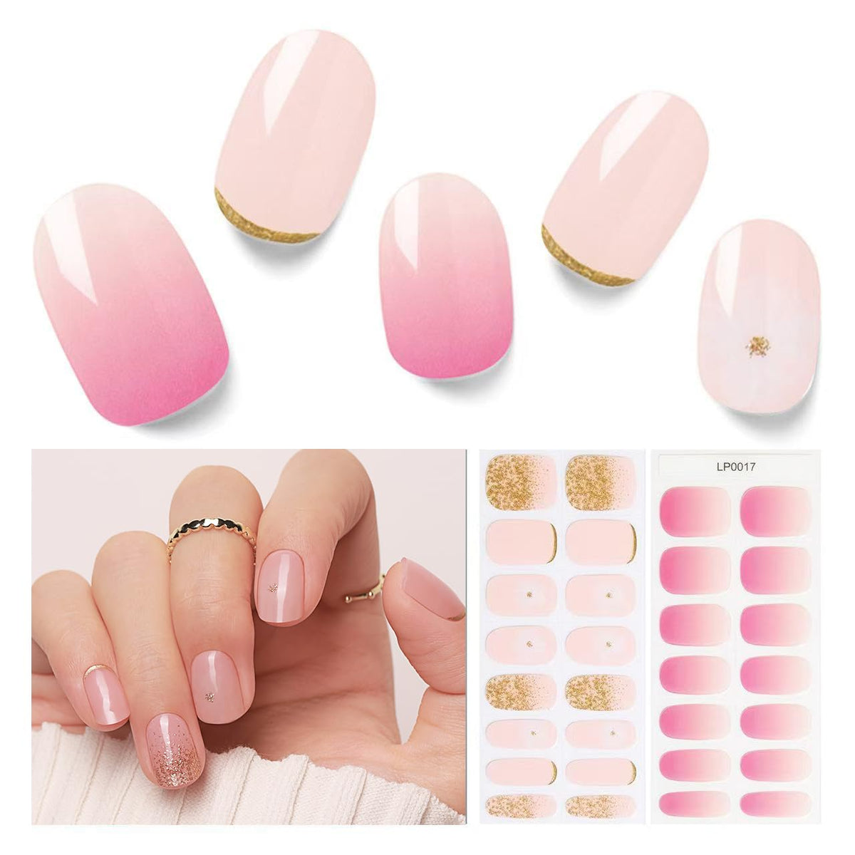 Semi Cured Gel Nail Strips, 30pcs Gel Nail Wraps, 2 Weeks Long Lasting