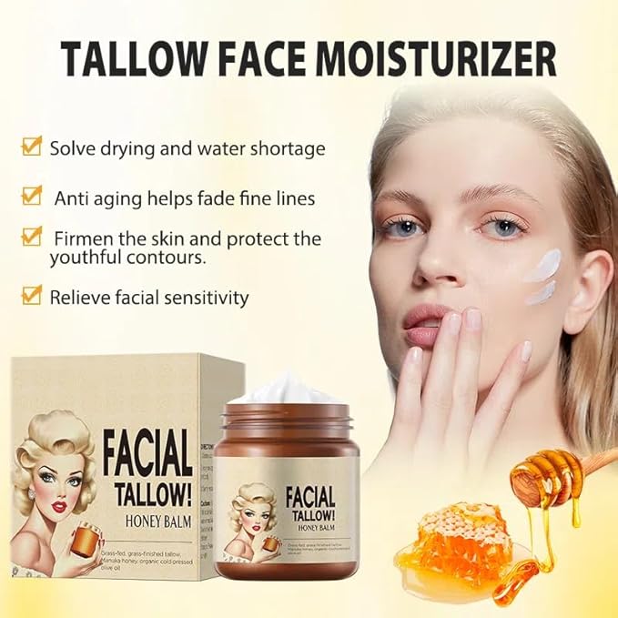 Beef Tallow for Skin, Grass Fed Beef Tallow Honey Balm Natural Organic Beef Tallow for Face Deeply Moisturizer For Body & Dry Skin（3.71Oz）