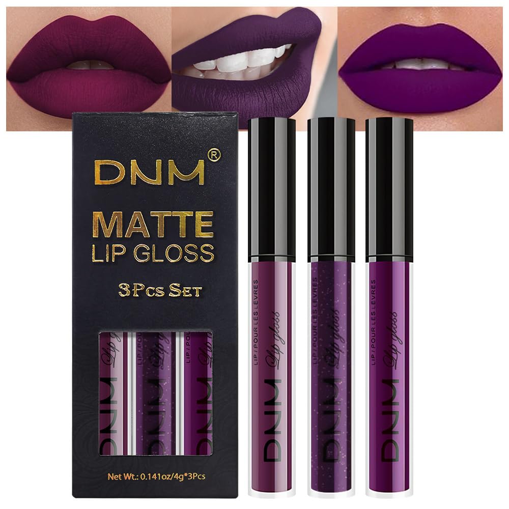 evpct 3Pcs Burgundy Red Dark Purple Matte Liquid Lipstick Lip Stain Sets for Women, Matte Lipstick Long Lasting Waterproof Permanent 24 Hours original, Magic Lip Sticks Pack for Halloween Daily Makeup