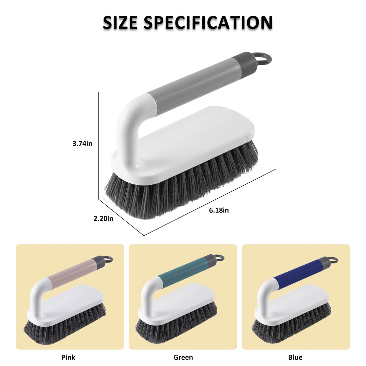 Scrub Brush, Scrubbing Cleaning Brushes, Heavy Duty Cleaning Brushes with Handle, for Shower, Bathroom, Carpet, Kitchen and Bathtub Scrubber, 2 Pack (Grey)