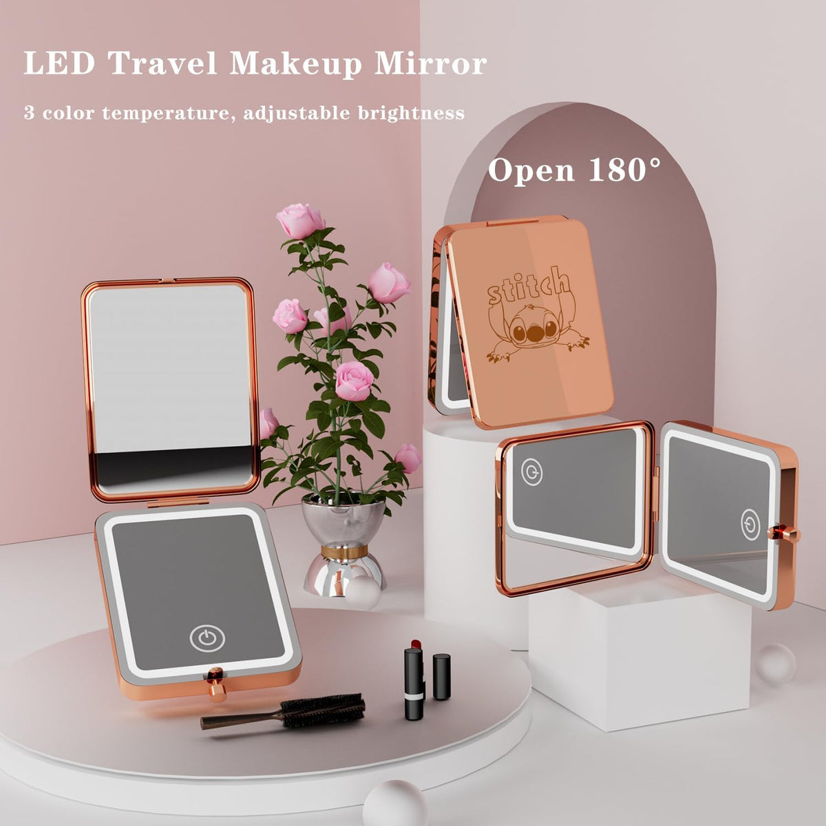 3X Magnifying Makeup Mirror with Lights,LED Compact Travel Mirrors for Pocket,Purse, Double-Sided Foldable Handheld, Vanity Mirror with Lights, Makeup Vanity Desk Bathroom, Gifts for Women