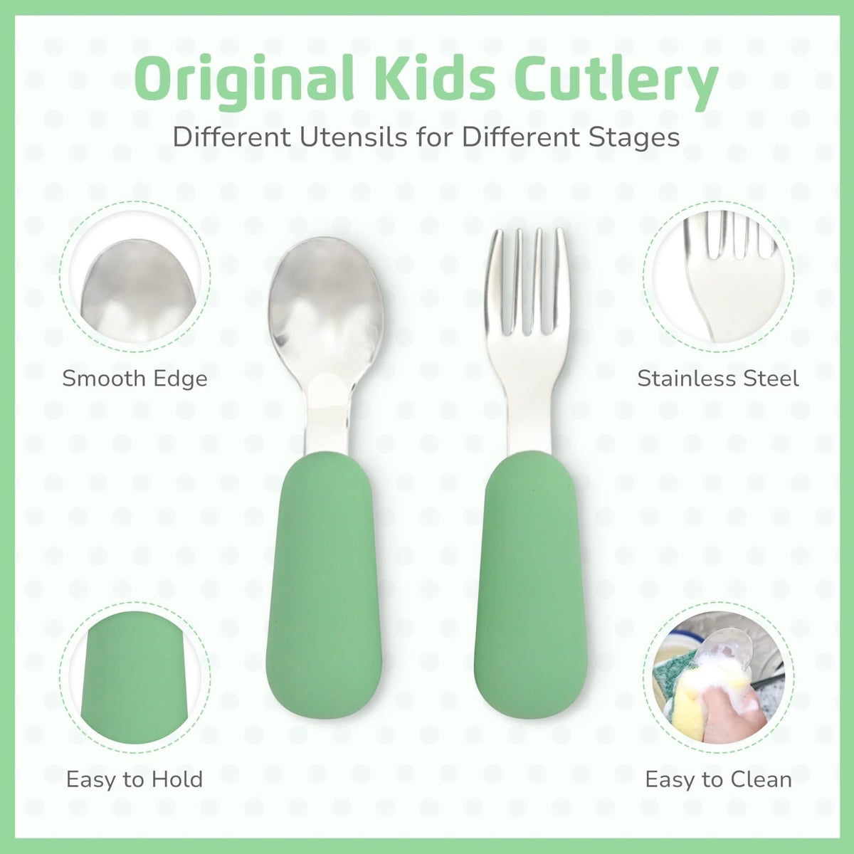 LYA Stainless Steel Suction Plates for Baby - Food Grade Stainless Steel Baby Feeding Set with Removable Silicone Wrap - 2x Children’s Non-Toxic Plates with 2x Baby Spoons and 2x Forks - Blue/Mint