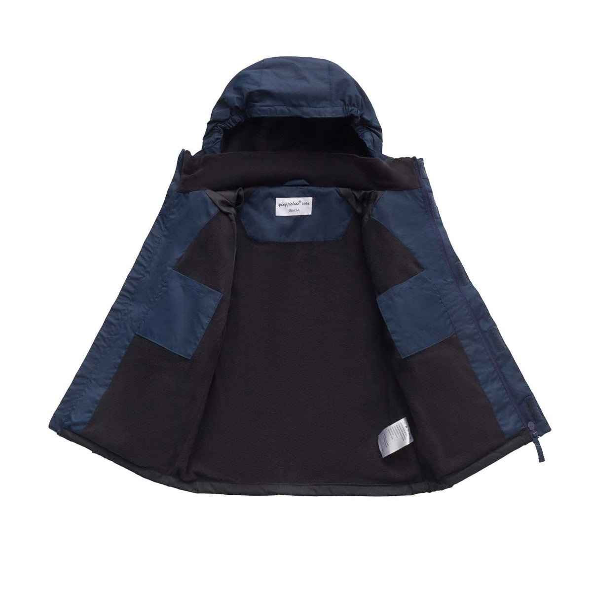 ENDIRAD Kids Rain Jackets for Boys Size 5t-6t, Lightweight Windproof Raincoat - Hooded Spring Jackets, Warm Fleece Winter Coat for Kids (Navy)