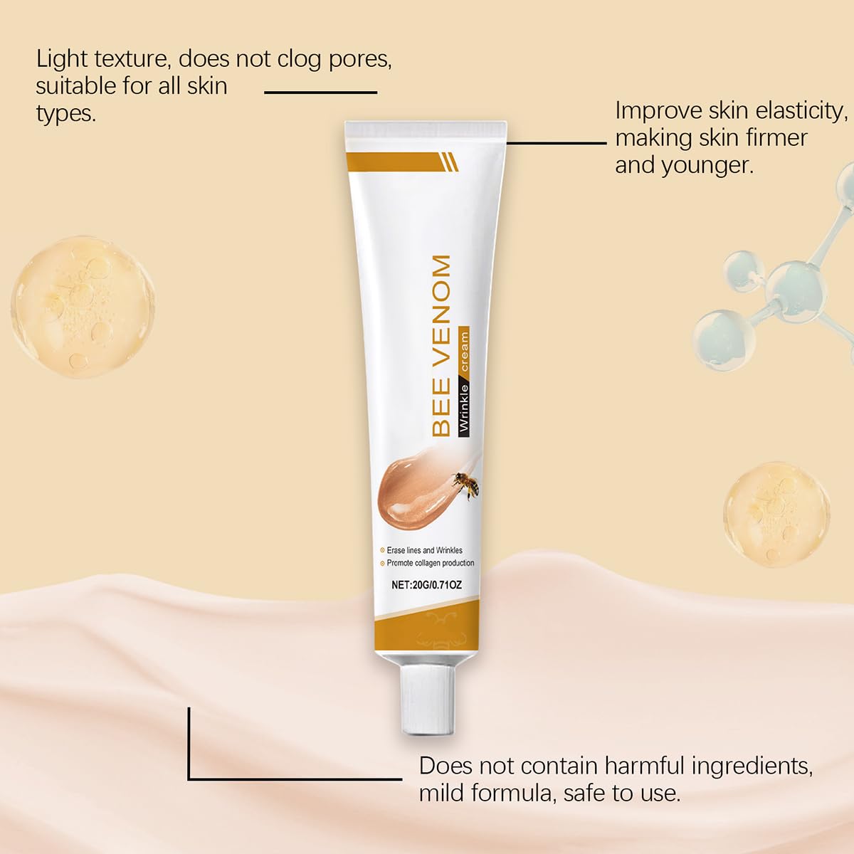Bee Venom Moisturiser Cream Wrinkle Removal & Firming, Anti-Aging Eye & Face Bee Venom Skin Treatment Cream (2 Packs, 0.71Oz)
