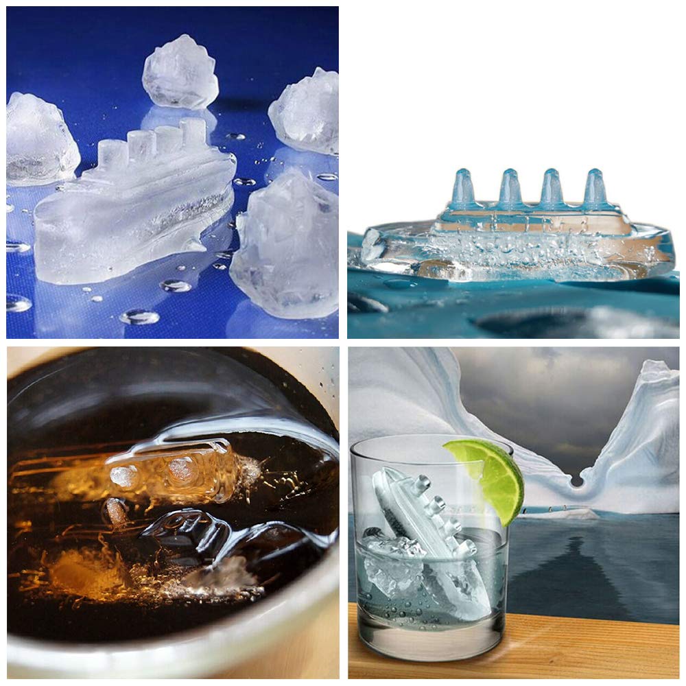 3Pcs Titanic and Iceberg Ice Cube Trays, Titanic Film Theme Ice Maker Chocolate Candy Soap Crayon Wax Melt Making Mold (Set of 3)