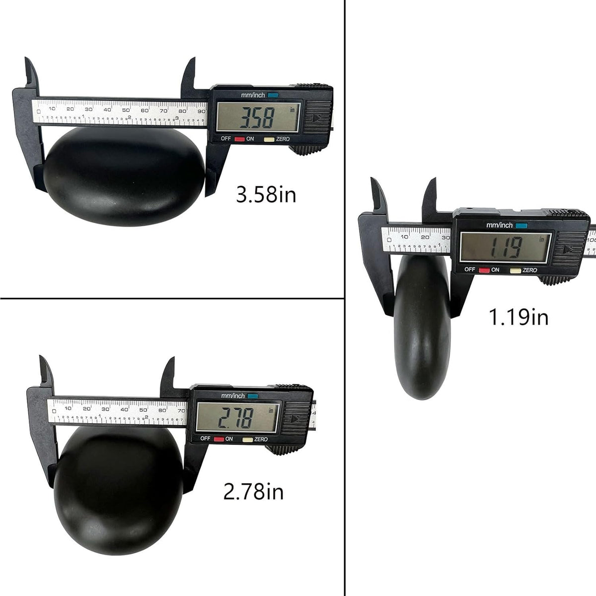 Hot Stone Massage, 3 Piece Set Large Oval Hot Stone 3.58x2.78x1.19 inches, Basalt Home spa, Relaxation, Massage Treatment (3PCS)