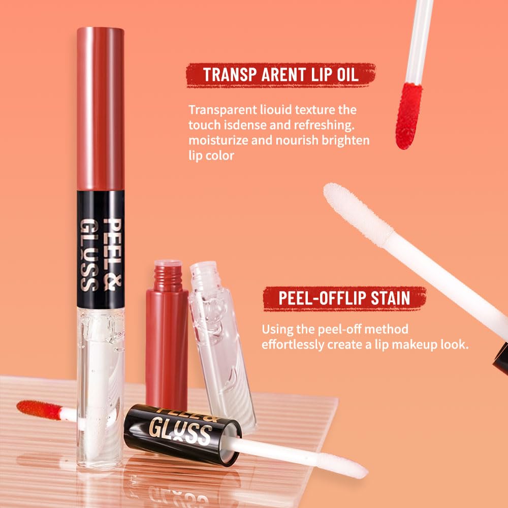Chocolate Brown Peel Off Lip Gloss Masque,Lip Stain Peel Off Tattoo-Peel Off Lip Tint and Lip Oil 2-in-1,Long Lasting Waterproof Transfer-proof Lip Mask Lip Gloss Peel Off Lip Liner,for AllSkinType07#