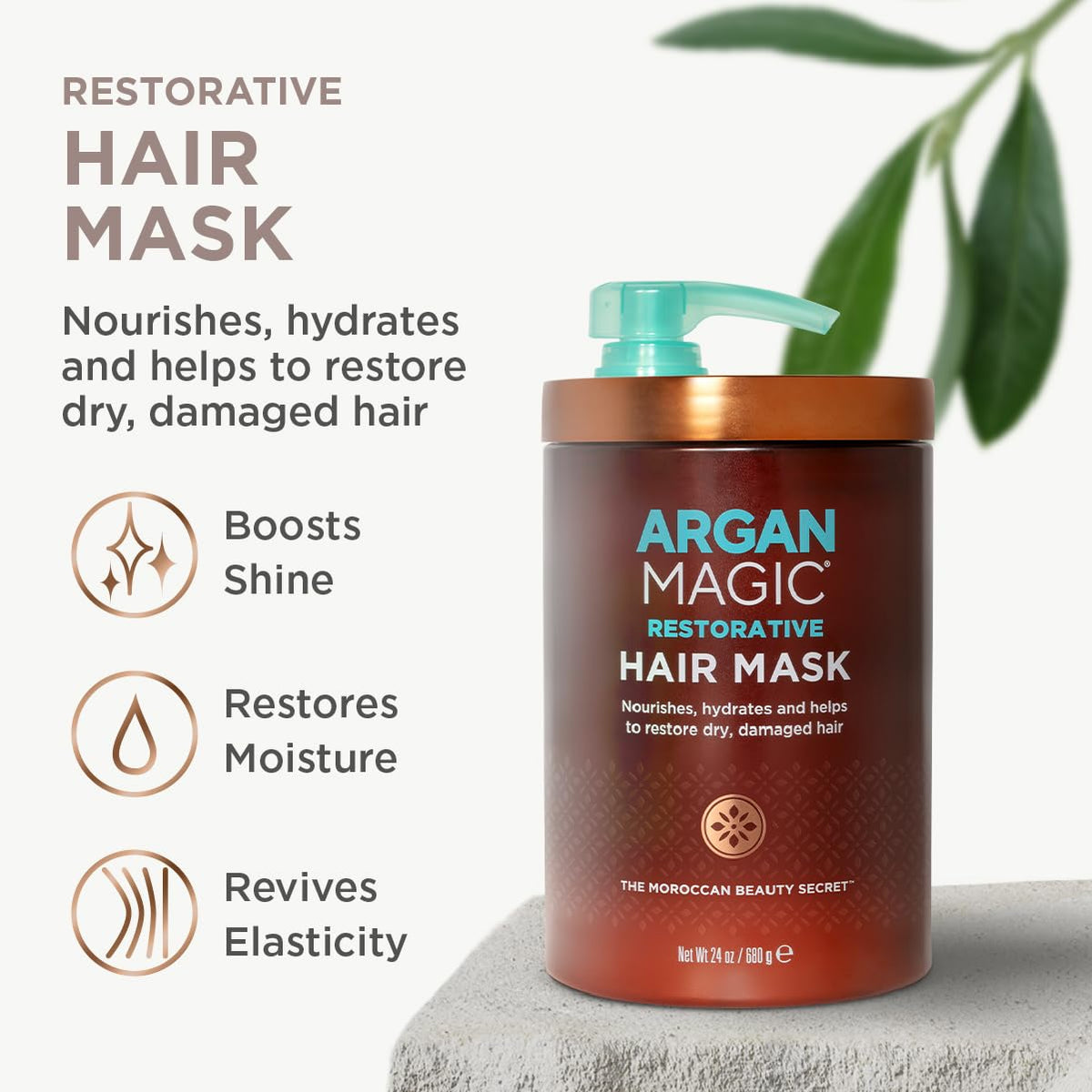 Argan Magic Restorative Hair Mask - Protein Rich Conditioning Hair Mask that Hydrates, Restores And Repairs Damaged Hair | Made in USA, Paraben Free, Cruelty Free (24 Oz)
