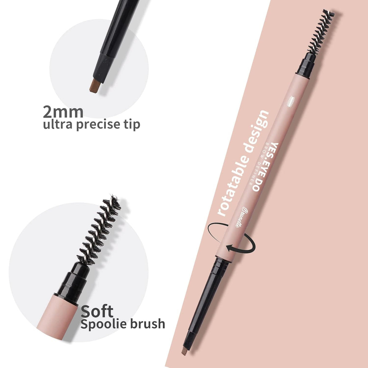 Microfilling Eyebrow Pencil Gray Brown, Automatic Brow Filler with Soft Spoolie Brush, Waterproof Eye Brow Defination Pen, Create Natural Fluffy Brows, Long lasting, Durable, Brunette, YES.EYE DO