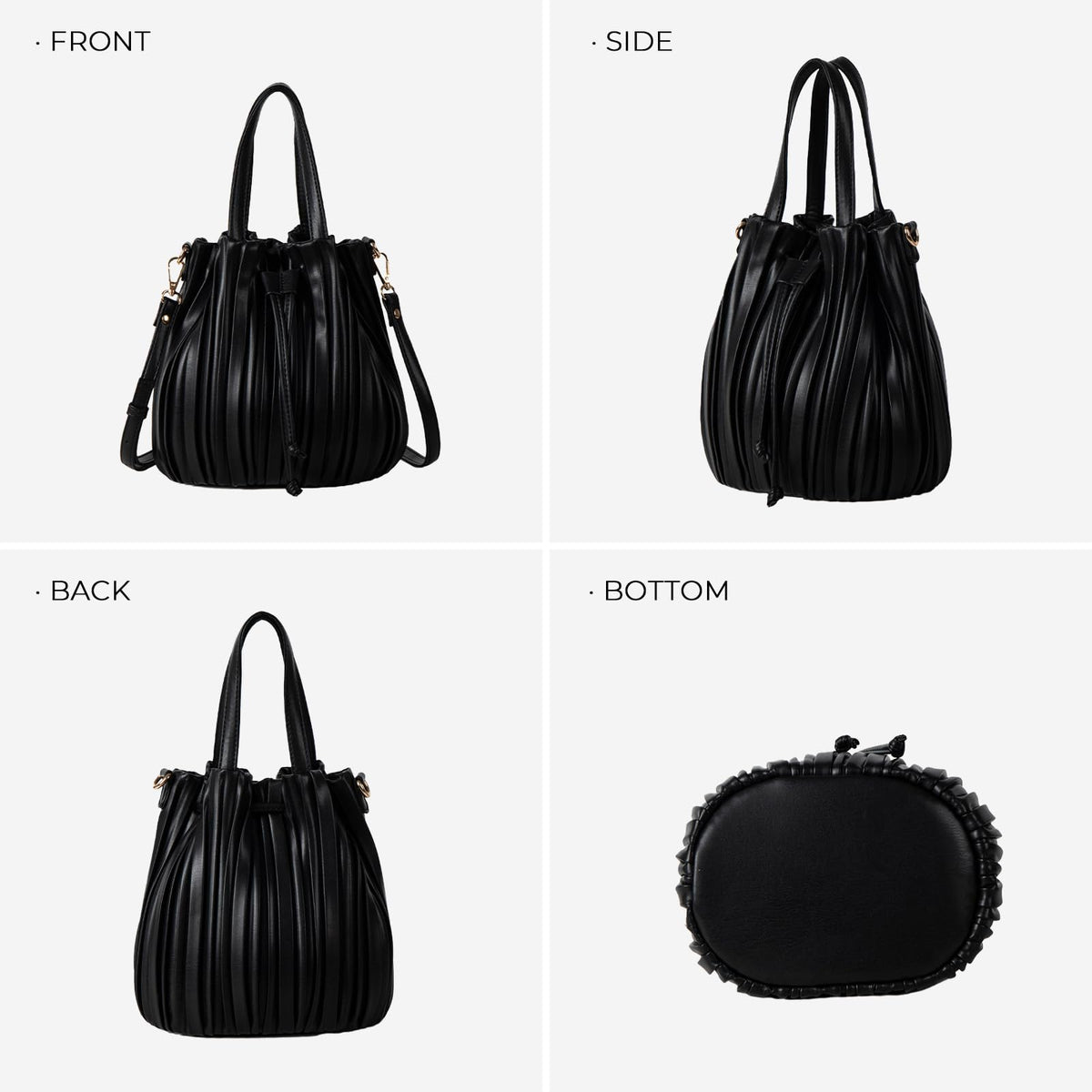 Extolove Mini Faux Leather Bucket Bags for Women Drawstring Crossbody Bucket Bag Purses Pleated Shoulder Handbags (Apricot)