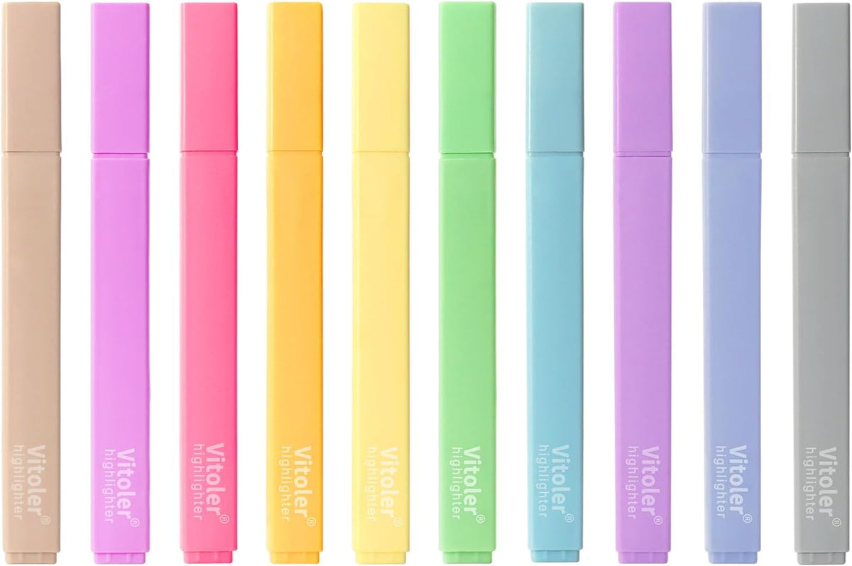 Vitoler Aesthetic Highlighters,10 Pcs Chisel Tip,Dry Fast Easy to Hold,Highlighter Set of Cute Office Desk Accessories, School Supplies