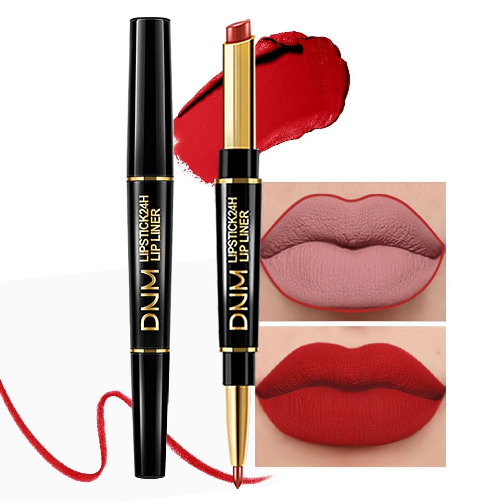 Kaely 2-in-1 Ruby Red Lip Liner & Lipstick Set Kit for Women, Matte Lips Kit with Lip Liner Lip Stains Long Lasting Waterproof 24 Hour Lipstick and Lip Liners Combo Lipliners Pencil Set 14