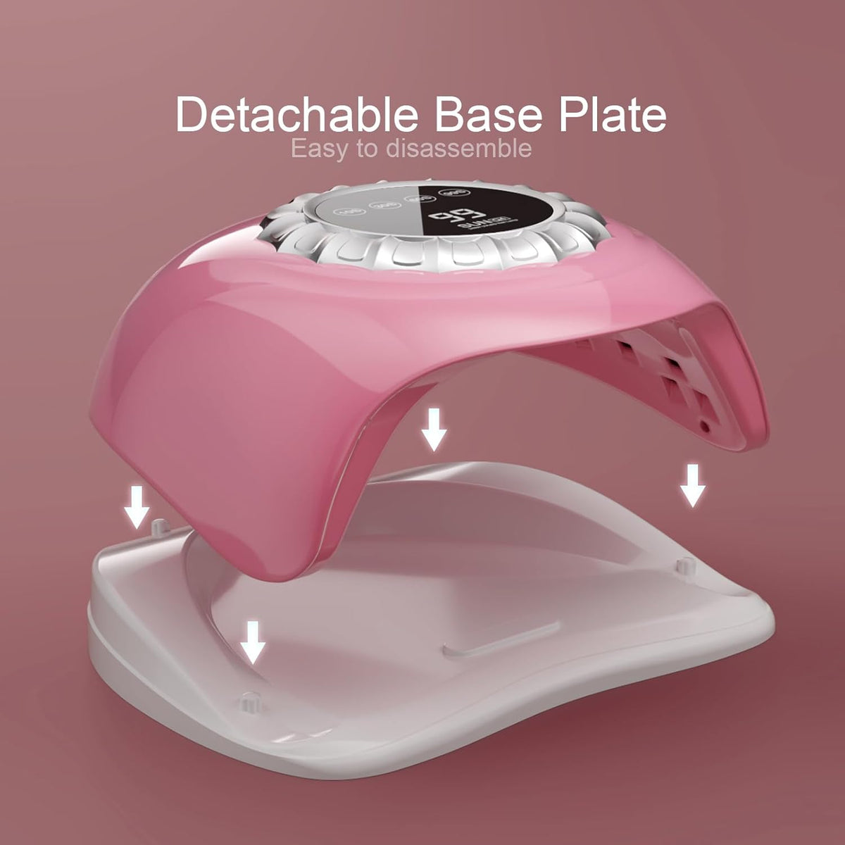 Pink UV LED Nail Lamp – Elegant Touch Screen Nail Dryer with 4 Timer Settings, Detachable Base & Dual Light Beads for Quick Gel Polish Curing – Salon-Quality Manicure at Home