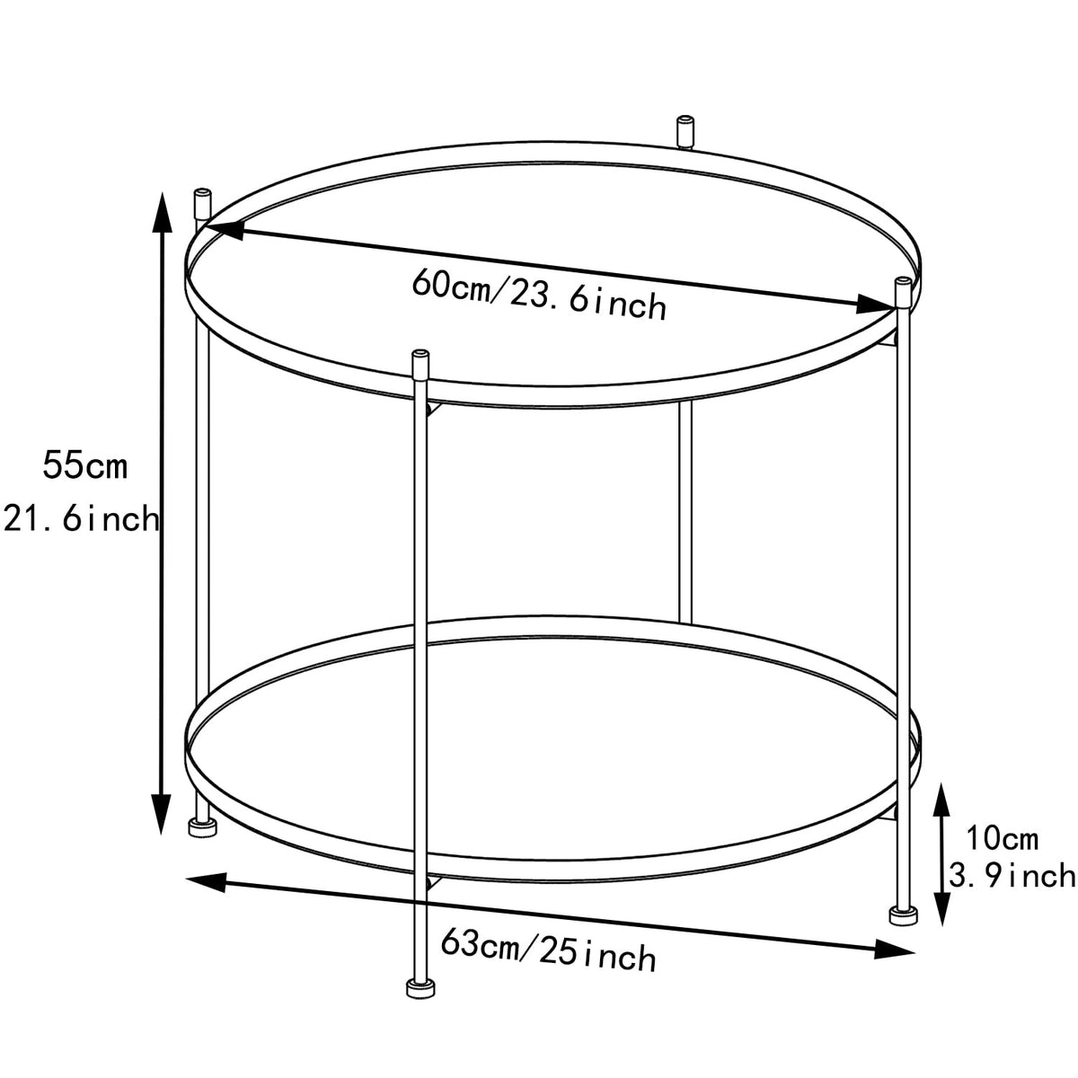 Lisuden Modern Metal End Table, Round Side Table Indoor/Outdoor, Living Room Small Coffee Table (Black, 2-Tier 23.6")