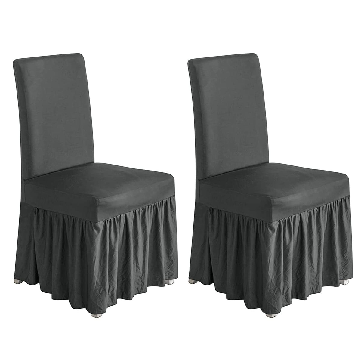 molasofa Chair Covers for Dining Room Set of 2 Stretch Chair Slipcovers with Skirt for Kitchen Seat Protectors Wedding Banquet Decor Kids Pets Spandex Fabric Washable (2pcs, Light Grey)