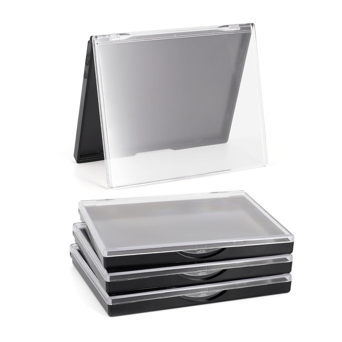 Magnetic Makeup Palette with Clear Top, 3Pack Empty Eyeshadow Pan Dispensing Storage Box with 60Pcs Adhesive Metal Stickers for DIY Cosmetics Lipstick Blush Powder-4.8" x 4"Palette