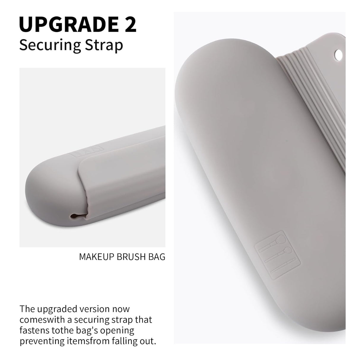 Silicone Makeup Brush Holder Travel Cosmetic Bag：Soft Portable Cosmetic Face Brushes Holder with Upgrade Anti-Fall Out Magnetic Closure, Large Travel Makeup Brush Case - Stone