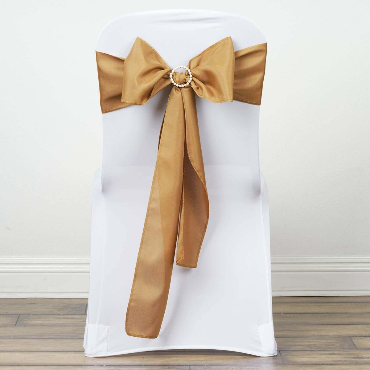 Efavormart 5 PCS Gold Polyester Chair Sashes Covers Tie Bows for Wedding Events Decor Chair Bow Sash Party Decor Supplies - 6x108