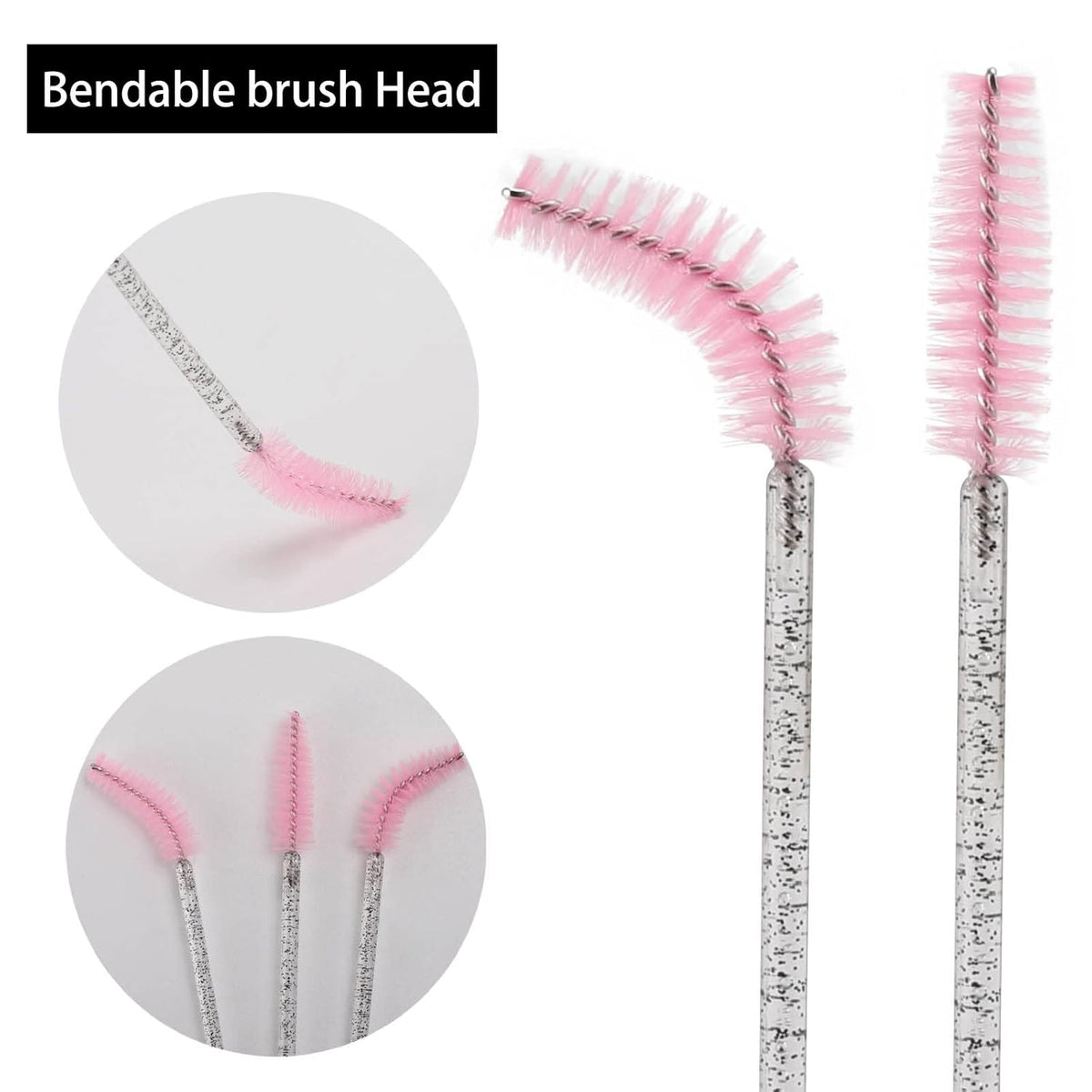 Tbestmax 300 Pcs Disposable Spoolies, Mascara Wand Eyelashes Brushes Applicator for Eyebrow Eye Lash Extension Black Stick Pink Head