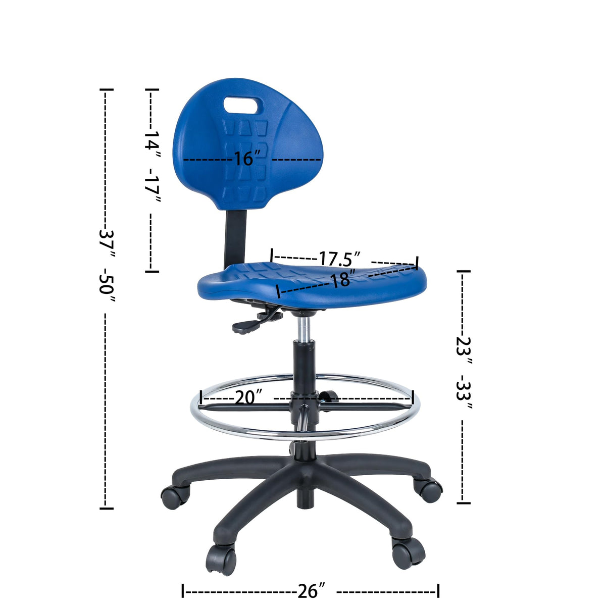 Chair Master Drafting Stool Blue- Easy to Clean! Quick Ship. Ergonomic Polyurethane Chair. Seat Height Adjustable (23"-33") Heavy Duty Adjustable Footring for Home, Automotive, Lab, Cleanroom (Blue)