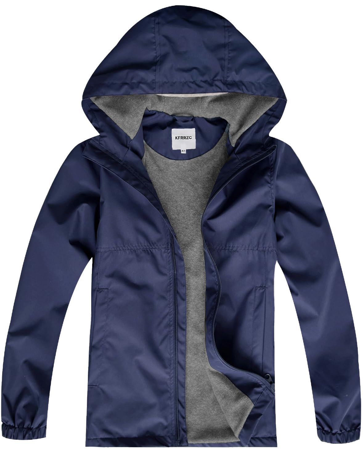 KFRRZC Boys Rain Jackets Waterproof Hooded fleece Raincoats Lightweight Windbreakers for Kids(Navy,8-9)