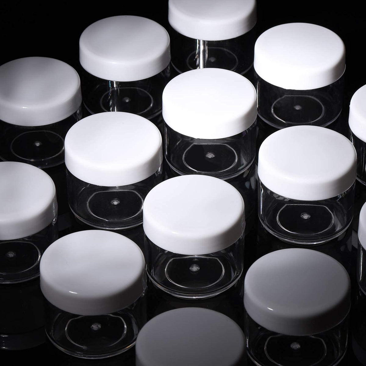 Refillable Cosmetic Sample Jars - 100 Pack 20g (0.7oz) White Small Travel Containers with Lids + 10 Mini Makeup Spatulas - BPA Free