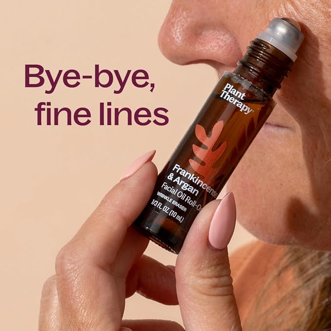 Plant Therapy Frankincense & Argan Facial Serum Roll-On 10 mL (1/3 oz) with Frankincense Essential Oil & Argan Oil to Smoothes Wrinkles & Improves Skin Elasticity, Face, Skin, & Nails