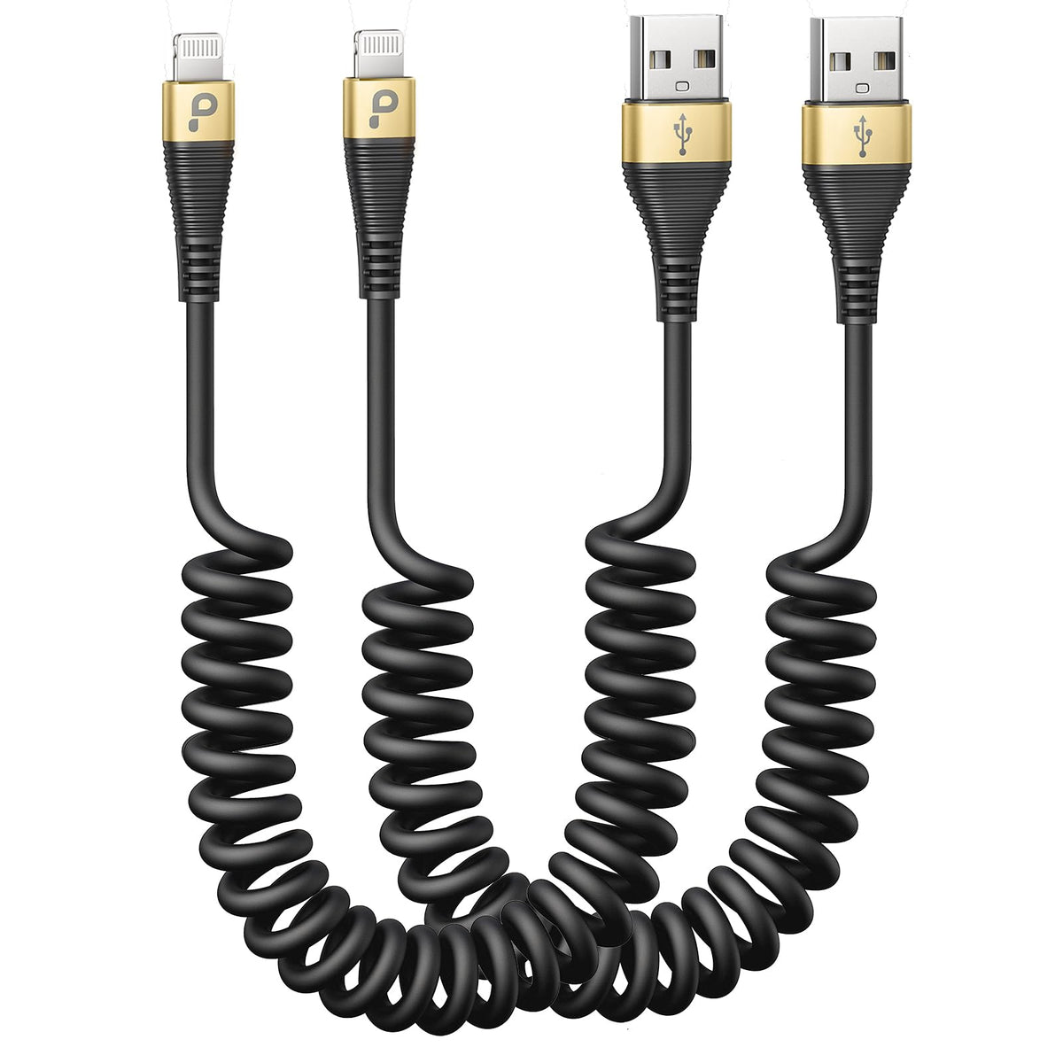 iPhone Charger Cable for Car (3FT/5FT), 2Pack Coiled Lightning Cable, [Apple MFi Certified] Retractable Charging Cord Compatible with iPhone 14/13/12/11 Pro Max/XS MAX/XR/XS/8/iPad/iPod/CarPlay