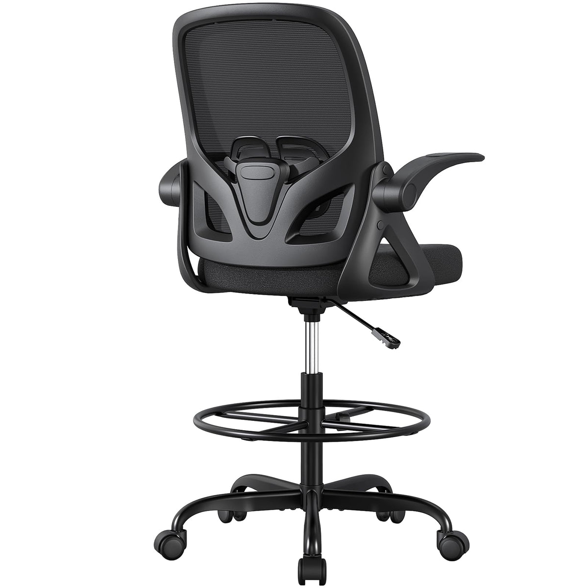 ORRSAKER Tall Drafting Chair with Lumbar Support and Footrest Ring, Supportive Tall Extended Height Ergonomic Desk Chair for Home Work, Breathable Mesh Office Chair with Flip up Arms(Black)