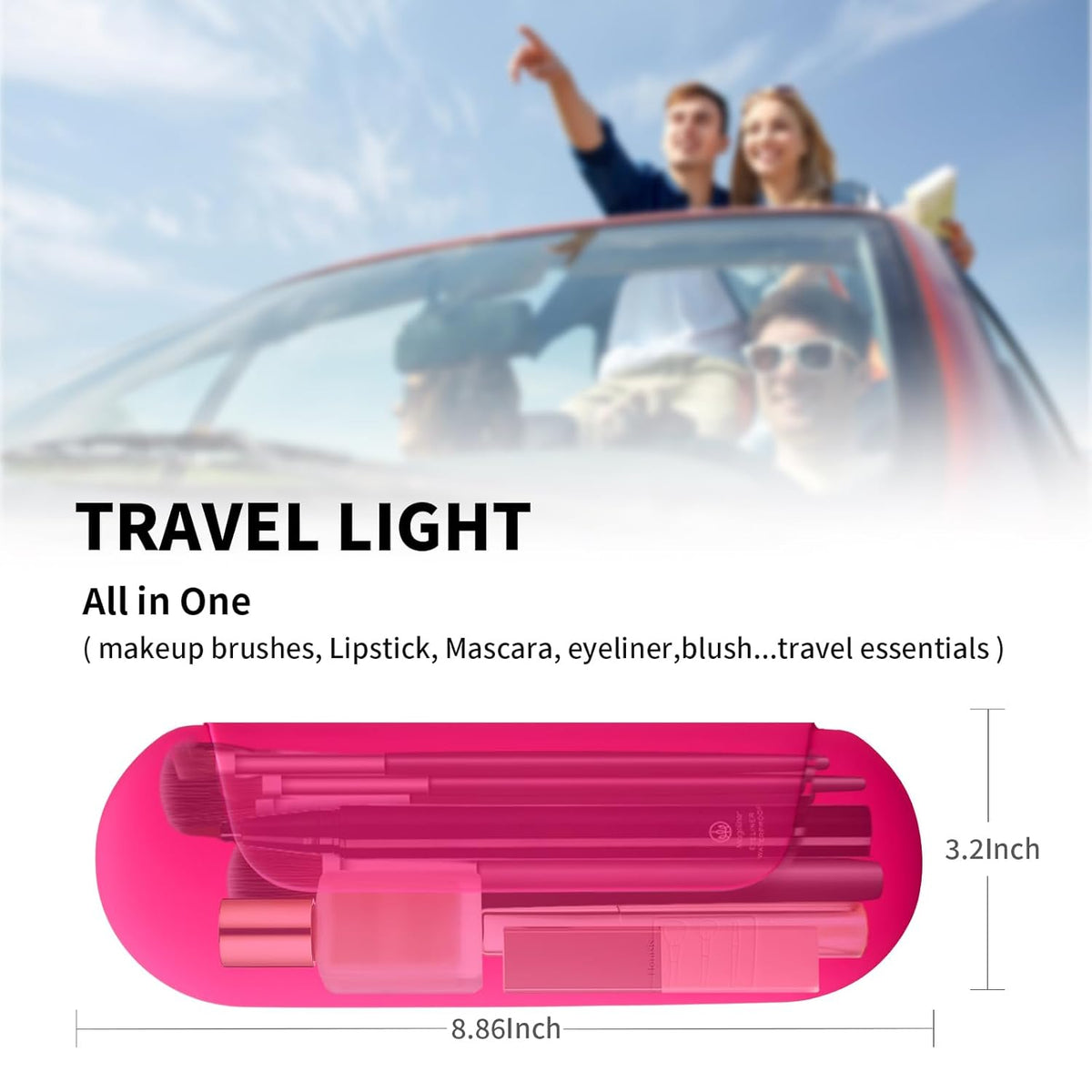 Silicone Makeup Brush Holder Travel Cosmetic Bag：Soft Portable Cosmetic Face Brushes Holder with Upgrade Anti-Fall Out Magnetic Closure, Large Travel Makeup Brush Case - Babbie Pink