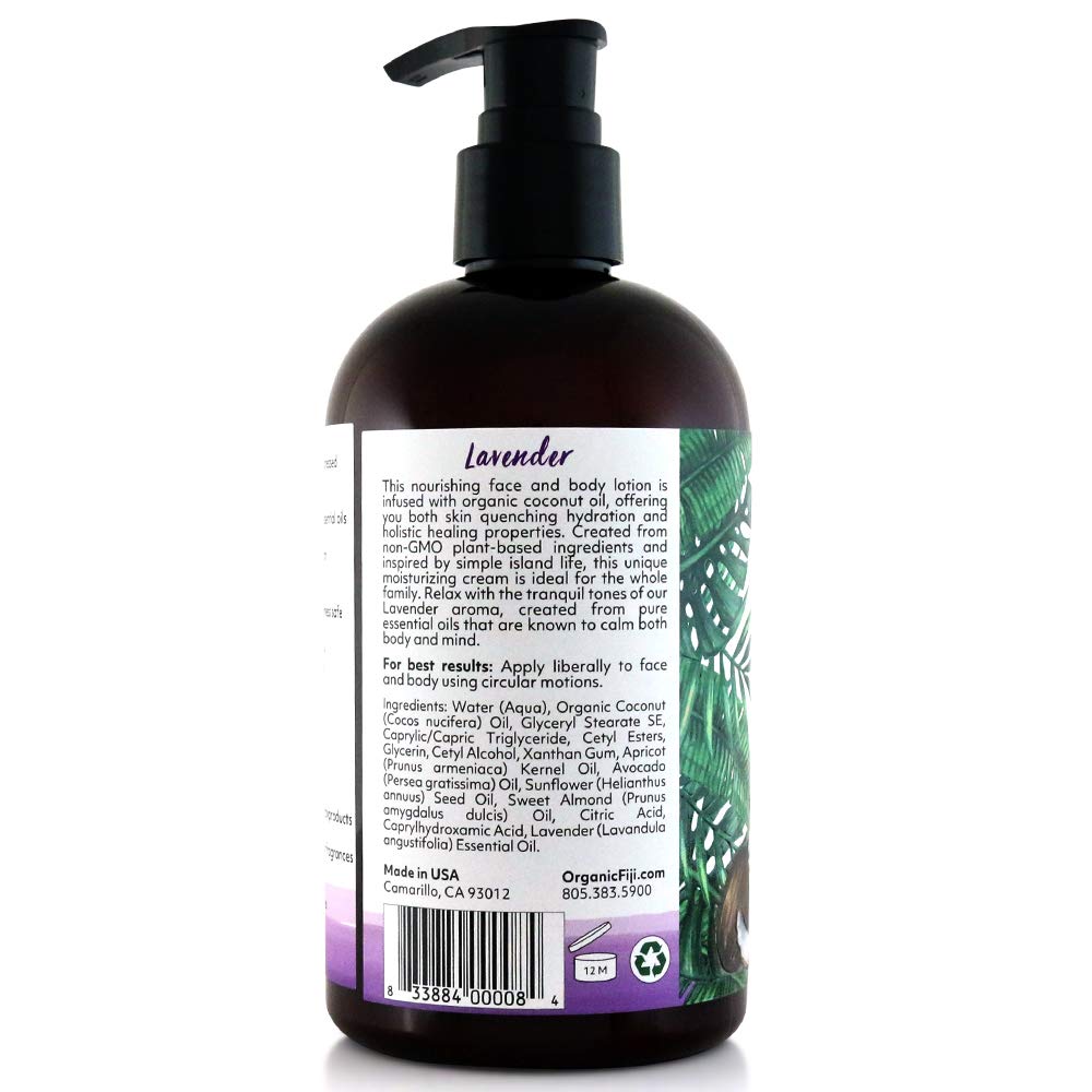 Coco Fiji Face & Body Lotion Infused With Coconut Oil | Lotion for Dry Skin | Moisturizer Face Cream & Massage Lotion for Women & Men |Lavender 12 ozPack of 3