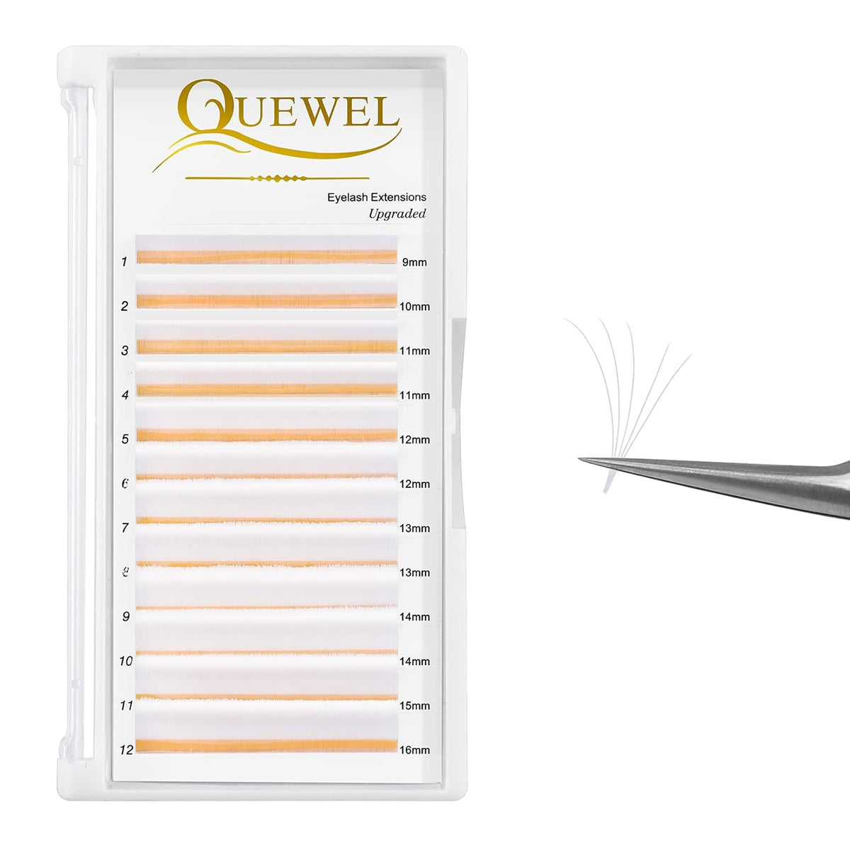 QUEWEL Easy Fan Volume Lashes .07 D Curl White Lash Extensions 9-16mm Mixed Tray Color Self Fanning 2D-10D Eyelash Extensions (White 0.07 D 9-16mm)