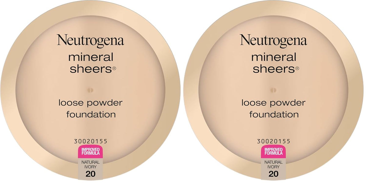 Neutrogena Mineral Sheers Lightweight Loose Powder Makeup Foundation with Vitamins A, C, & E, Sheer to Medium Buildable Coverage, Skin Tone Enhancer, Face Redness Reducer, Natural Ivory 20,.19 oz