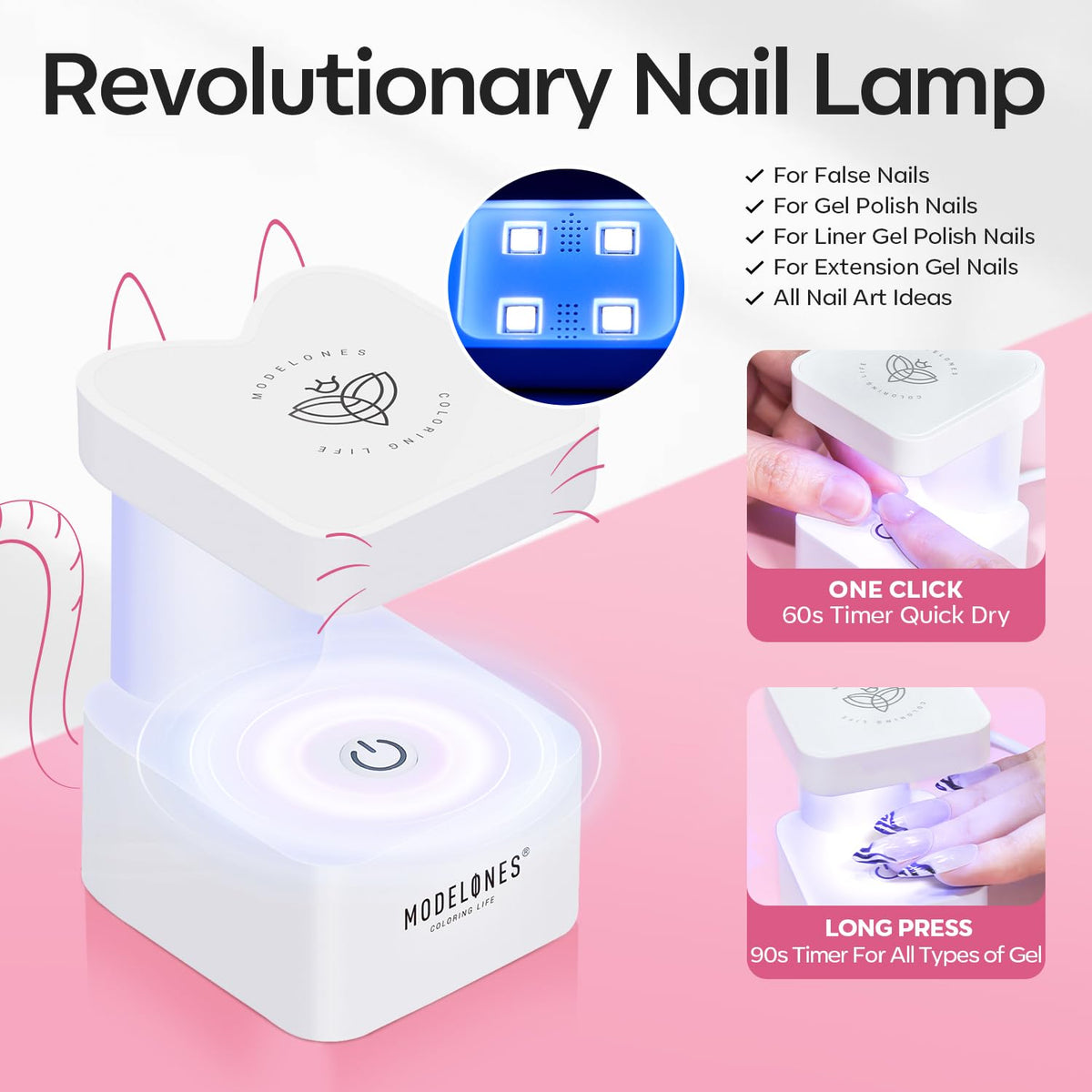 modelones Short Square Gel Nail Tips Kit, 9-in-One Nail Glue with Portable U V Lamp 216Pcs 12Sizes Pre-Etched Press ons Fake Acrylic Extension Kit DIY Salon Gift for Women