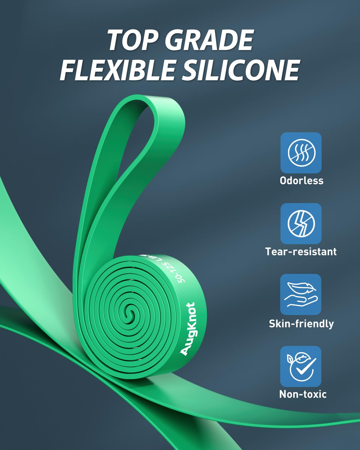 AugKnot Resistance Bands for Working Out: 5-Levels Exercise Bands Set - Pull Up Assistance Elastic Silicone - Physical Therapy/Stretching/Training - Home Gym for Women and Men Waterproof Lightweight