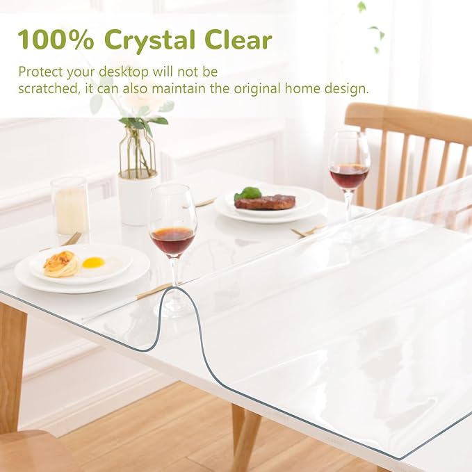 37 x 77 Inch Clear Table Cover Protector, Clear Table Protector for Dining Room Table, 1.5mm Plastic Table Cover, Waterproof Table Pad for Kitchen, Office