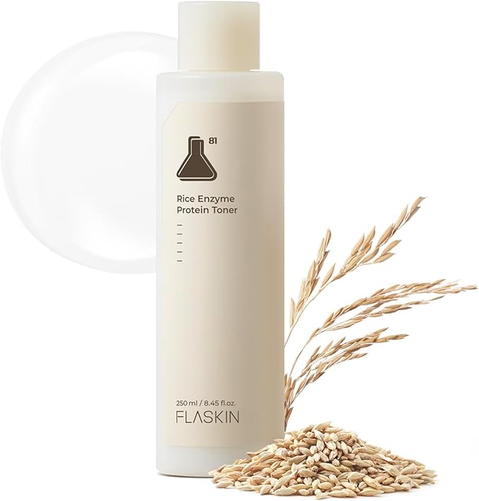 FLASKIN Milky Toner | Rice Enzyme Protein Toner | Skin Barrier Support, Hydration, Glow, Brightening | Oat and Rice Extract, Ceramide, Niacinamide | Dry, Flaky Skin | Korean Skincare | 8.5 fl.oz.