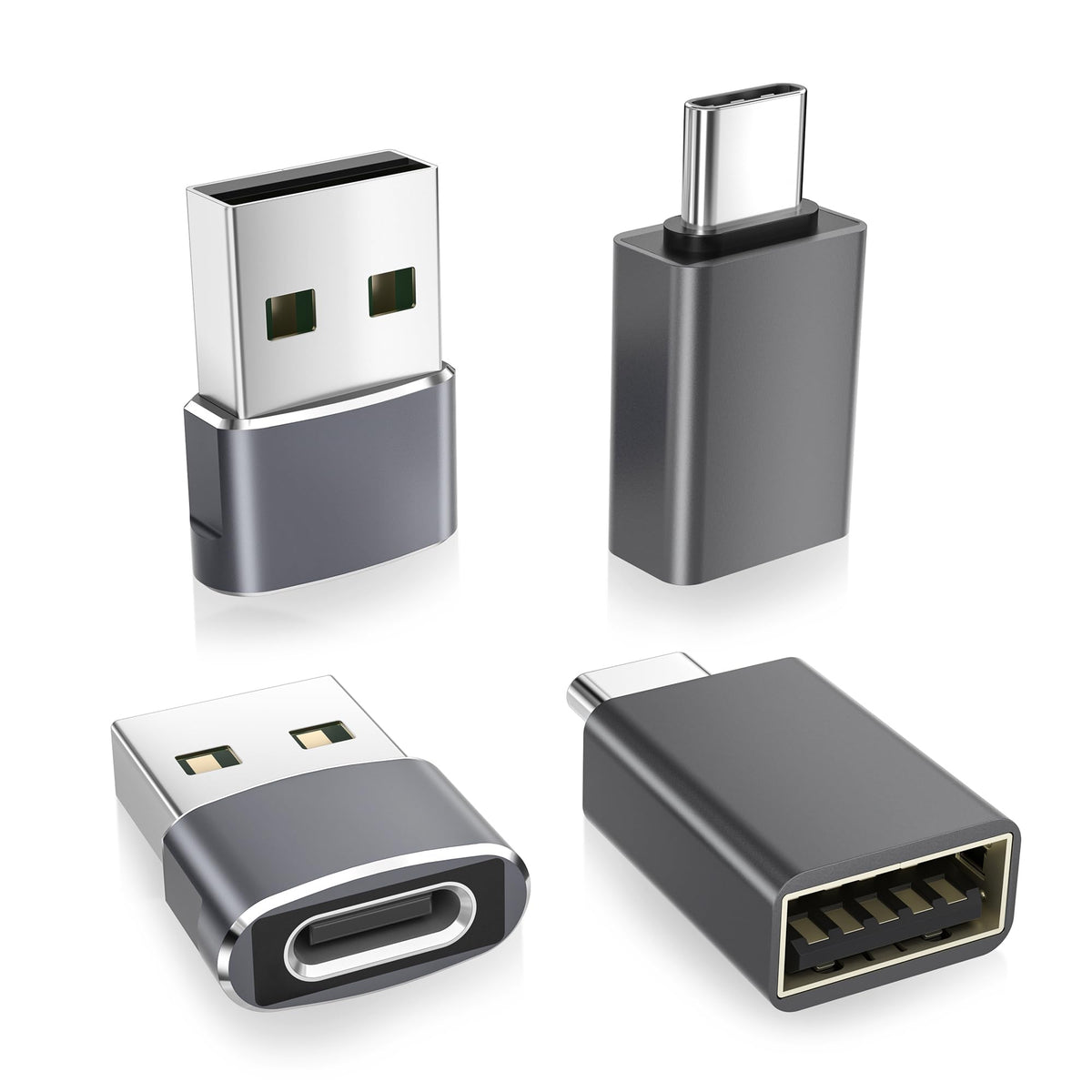 Basesailor USB to USB C Adapter with C Male to 3.0 Female Charger 4Pack,Thunderbolt 4 OTG Converter for MacBook,iPhone 16 16e 15 14 13 Plus Pro Max,Samsung Galaxy AI S25 S24 23 Ultra,iPad Air,AirPods