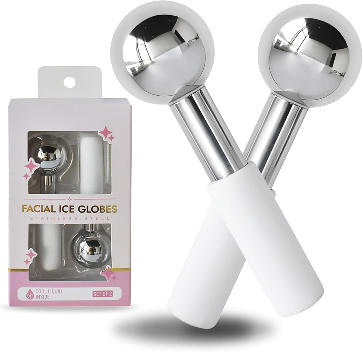 Ice Globes for Face & Eyes, Unbreakable Stainless Steel Cryo Massagers for Skincare Routines, Multifunctional Cold Roller Cooling Globes for Puffiness, Sagging Skin, Fine Lines, and Facial Relaxation