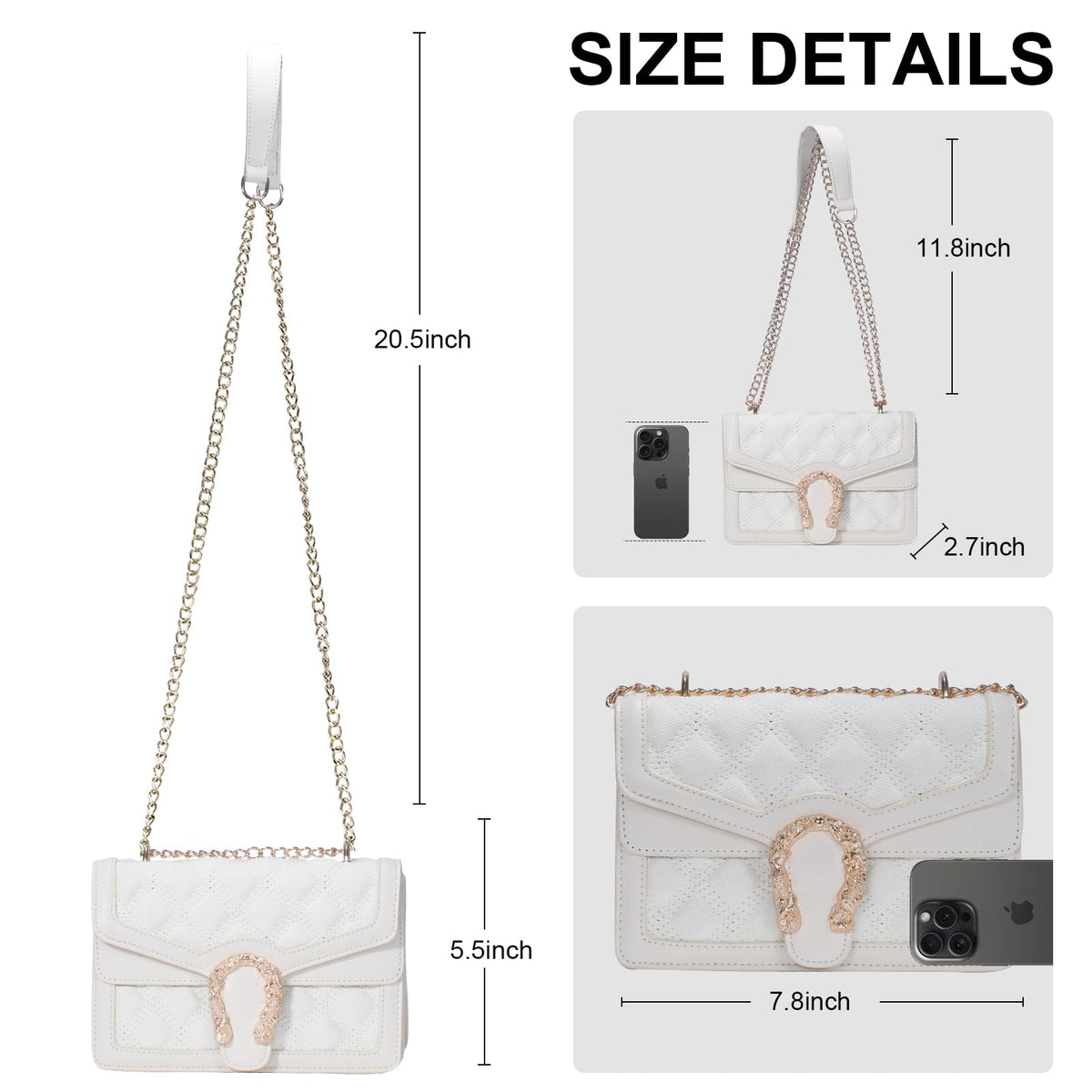Aiqudou Quilted Crossbody Shoulder Bag for Women - Small Denim Chain Purse Leather Strap Fashion Casual Messenger Purse Bag(Mini White)