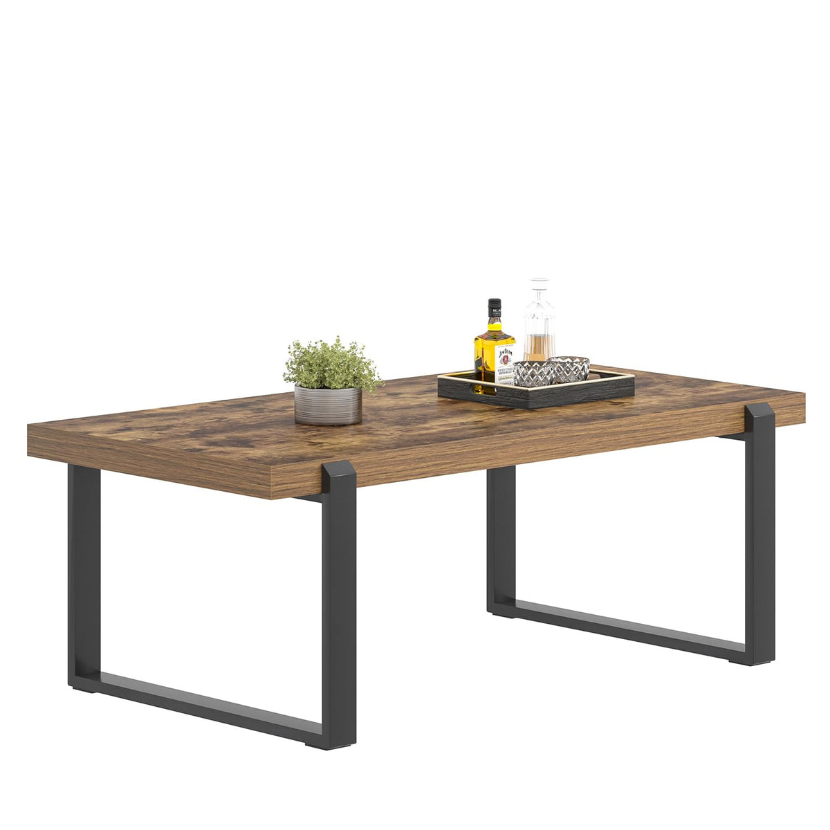 FOLUBAN Coffee Table, Modern Rustic Wood and Metal Center Table, Industrial Rectangle Cocktail Tea Table for Living Room, Brown, 47 Inch